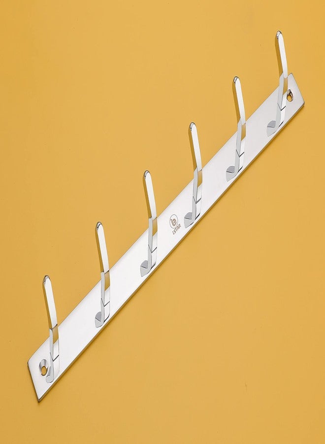 iSTAR 304 Stainless Steel 6 Pin for Bathroom Cloth Hooks Hanger Door Wall Robe Hooks Rail for Hanging Keys,Clothes,Towel (Pack of 1, Silver) - Image 1